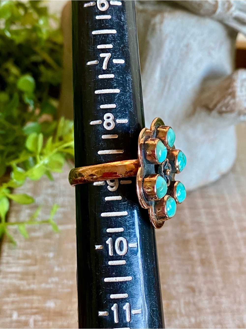 Turquoise copper flower ring southwestern boho rodeo sz 9 (ADJUSTABLE 6-10) - Picture 8 of 9